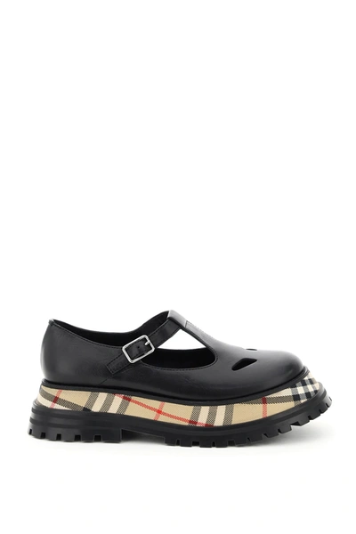 Shop Burberry Aldwych Vintage Check T-bar Platform Shoes In Black Chk (black)