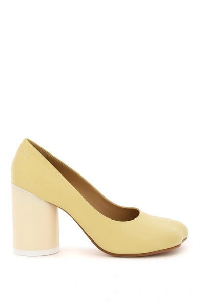 Shop Mm6 Maison Margiela Pumps With Cylinder Heel In Limelight (yellow)