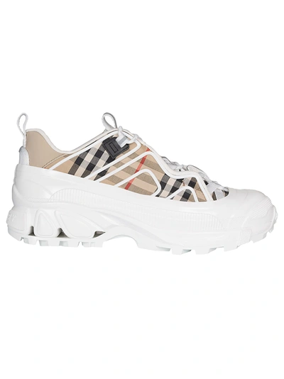 Shop Burberry Check Print Sneakers In White/archive Beige