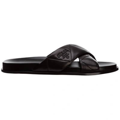 Shop Prada Geometric Logo Sandals In Nero