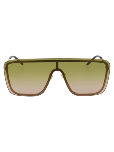 Shop Saint Laurent Sl 364 Mask Sunglasses In 007 Gold Gold Green