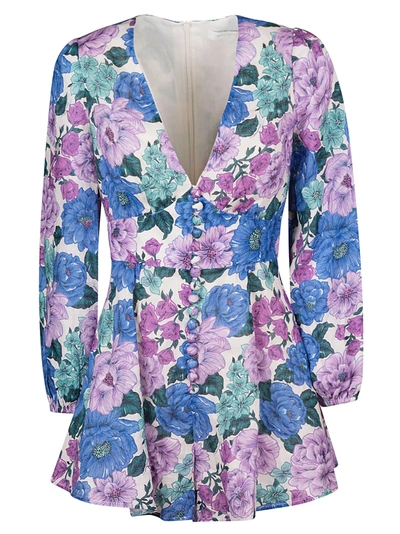 Shop Zimmermann Floral Print V-neck Dress In Lilac Floral