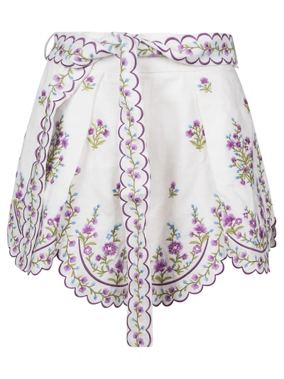 Shop Zimmermann Floral Print Skirt In Lilac Embroidery