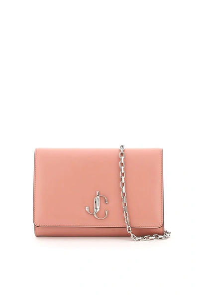 Shop Jimmy Choo Varenne Monogram Clutch With Shoulder Strap In Dark Blush Silver (pink)