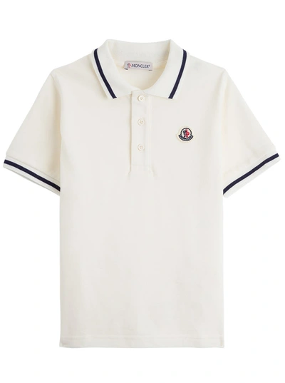 Shop Moncler Cotton Piquet Polo Shirt With Logo Patch In White