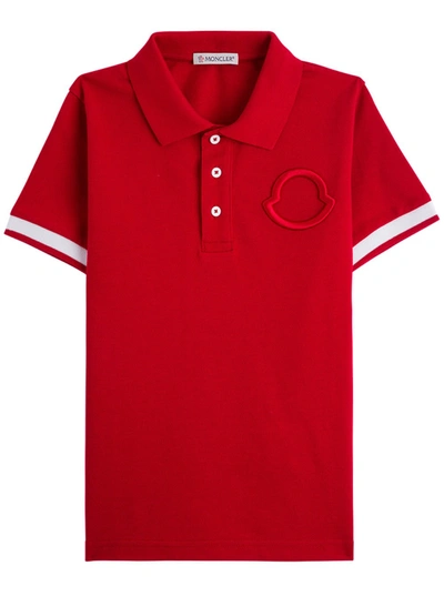 Shop Moncler Red Cotton Polo Shirt With Logo