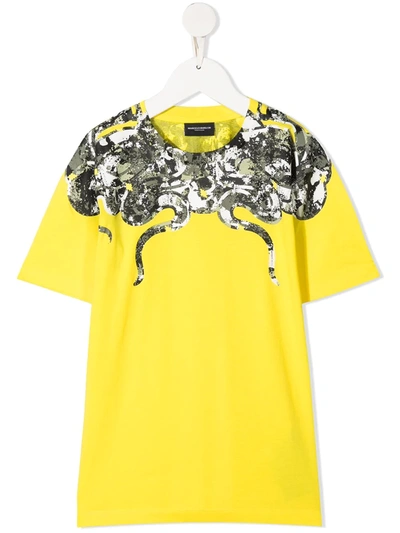 Shop Marcelo Burlon County Of Milan Camouflage Snake-print Cotton T-shirt In Yellow