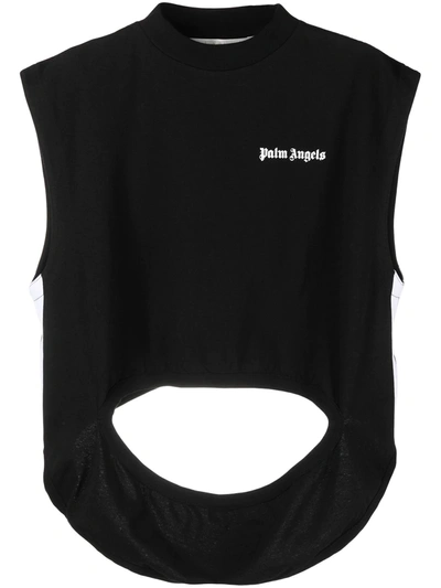 Palm Angels Cutout Cotton Jersey Tank Top In Black