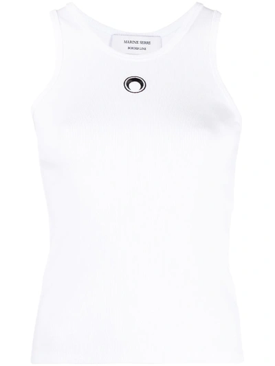 Shop Marine Serre Embroidered Logo Ribbed Tank Top In White