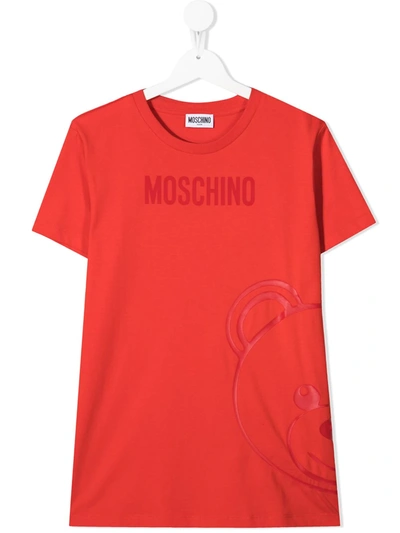 Shop Moschino Teen Bear-motif Logo-print T-shirt In Red