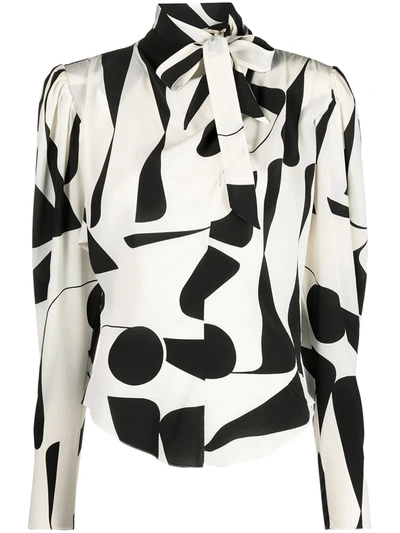 Shop Isabel Marant Abstract-print Tie-neck Blouse In Neutrals