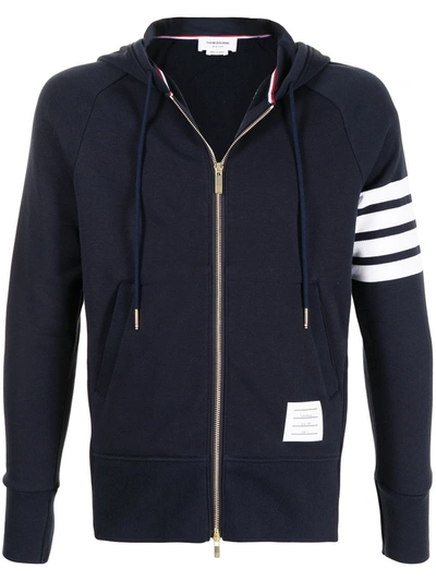 Shop Thom Browne 4-bar Zip-up Hoodie In Blue