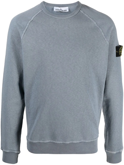 Shop Stone Island Crewneck Logo-patch Sweatshirt In Blue