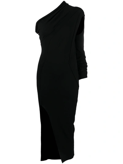 Shop Rick Owens Asymmetric Midi Dress In Black