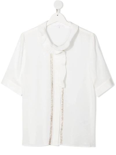 Shop Chloé Teen Pleat-detailing Glittered Shirt In White