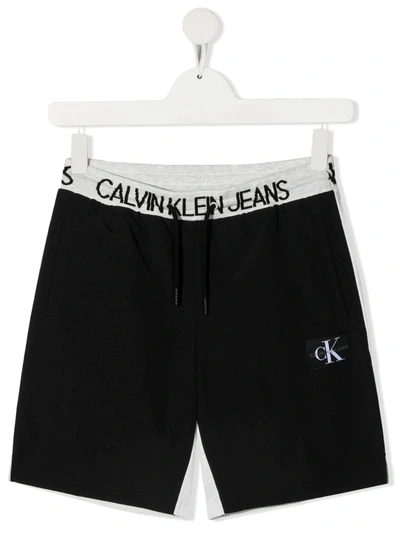 Shop Calvin Klein Logo Print Waistband Shorts In Black