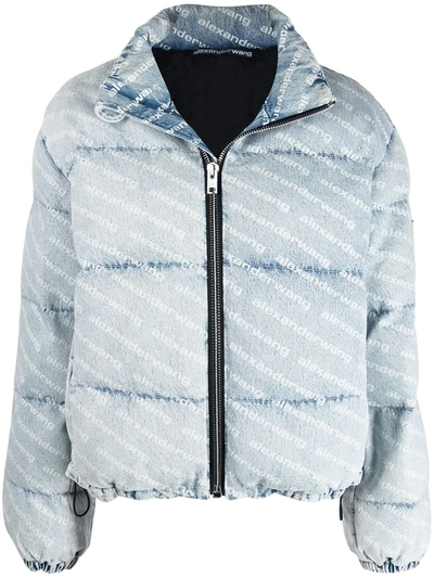 Shop Alexander Wang Logo-print Puffer Jacket In Blue