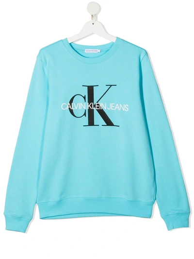 Shop Calvin Klein Logo Print Sweatshirt In Blue