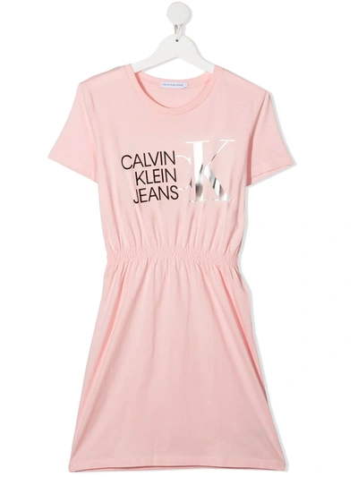 Shop Calvin Klein Teen Logo-print Dress In Pink
