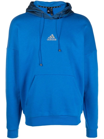Shop Adidas Originals Nasa Logo-print Hoodie In Blue