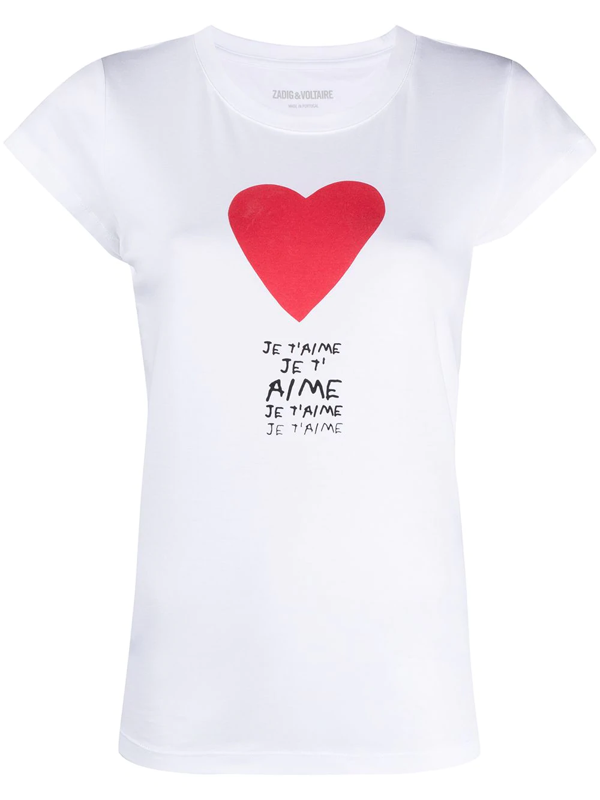 Zadig Voltaire Skinny Je T Aime Cotton Crew Neck T Shirt In Blanc Modesens