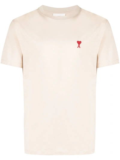 Shop Ami Alexandre Mattiussi Heart Embroidery T-shirt In Neutrals