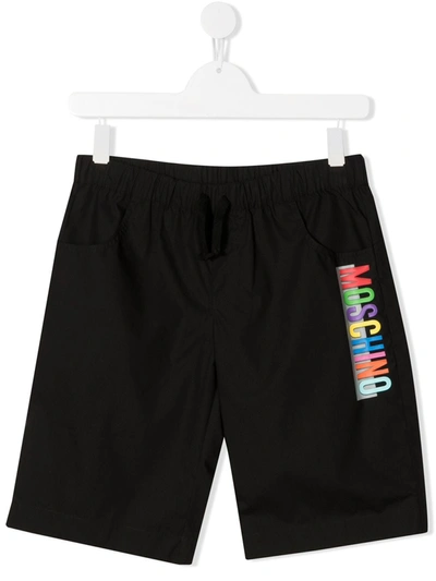 Shop Moschino Teen Logo Print Shorts In Black