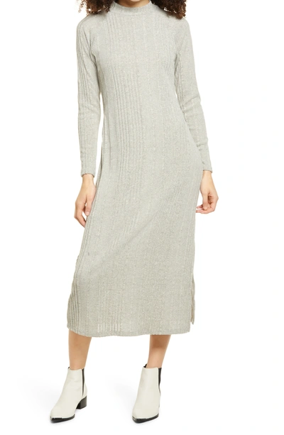 Shop All In Favor Long Sleeve Rib Knit Midi Dress In H Grey