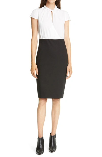 Shop Ted Baker Daylla Two-tone Mock Neck Pencil Dress In Ivory