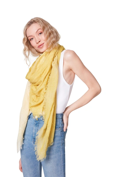 Shop Steve Madden Woven Yarn Frayed Scarf In Linen Yellow