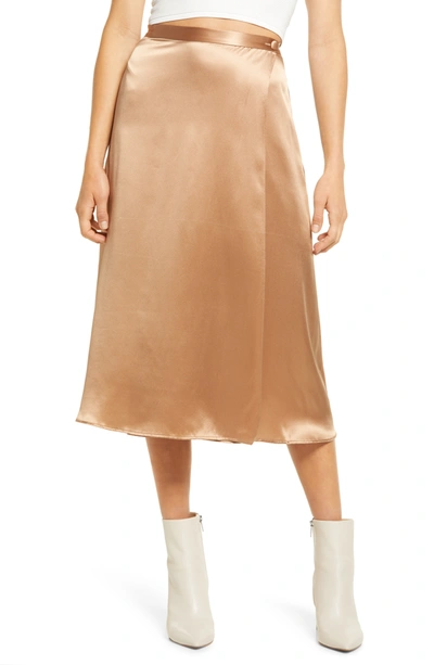 Shop Reformation Jones Midi Wrap Silk Skirt In Buff
