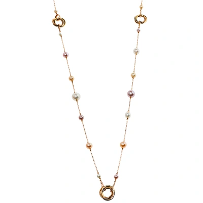 Pre-owned Cartier Trinity Cultured Pearl 18k Three Tone Gold Long Station Necklace