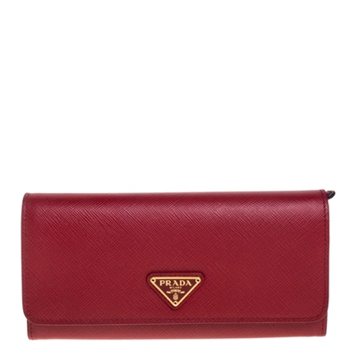 Pre-owned Prada Red Saffiano Leather Flap Continental Wallet
