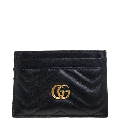Pre-owned Gucci Black Leather Gg Marmont Card Holder