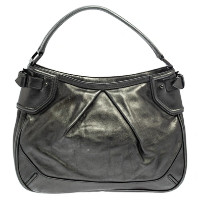 Pre-owned Burberry Metallic Anthracite Leather Fairby Hobo