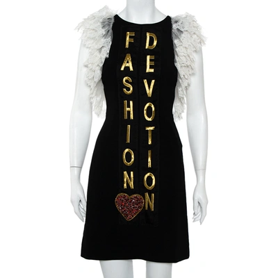 Pre-owned Dolce & Gabbana Black Crepe Lace Detail Fashion Devotion Dress Xs