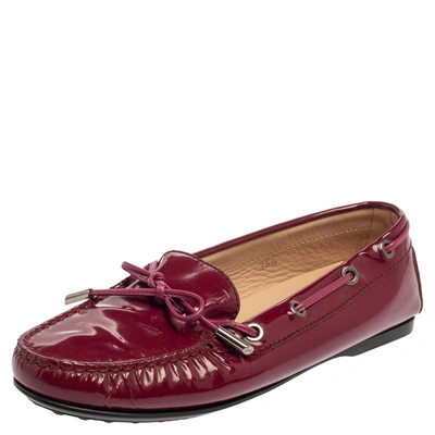 Pre-owned Tod's Pink Patent Leather Bow Loafers Size 36.5