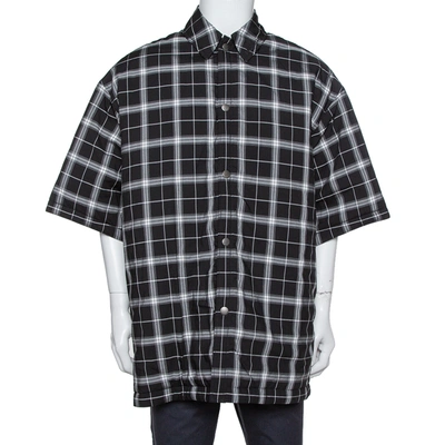 Pre-owned Balenciaga Monochrome Plaid Quilted Detail Oversized Short Sleeve Shirt S In Black