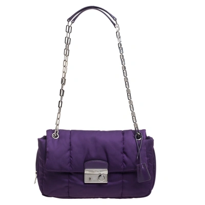 Pre-owned Prada Purple Nylon Bomber Chain Shoulder Bag