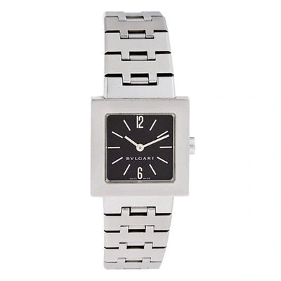 Pre-owned Bvlgari Black Stainless Steel Quadrato Sq22ss Women's Wristwatch 22mm