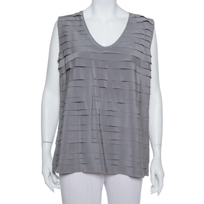 Pre-owned Brunello Cucinelli Grey Silk Ruffled Sleeveless Top Xxl