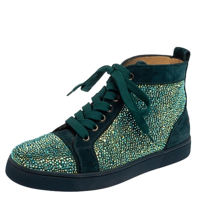 Pre-owned Christian Louboutin Blue Suede Louis Strass High Top Sneakers  Size 37
