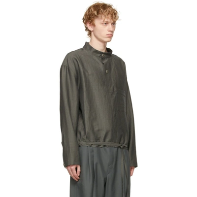 Shop Lemaire Grey Smock Shirt In 930 Dark Stone Grey