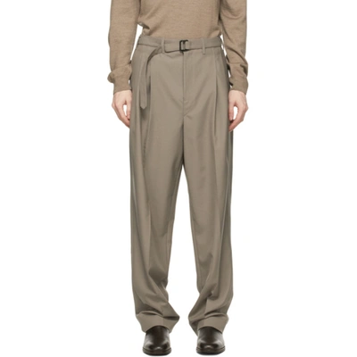 Shop Lemaire Taupe Wool Belted Pleat Trousers In 437 Taupe