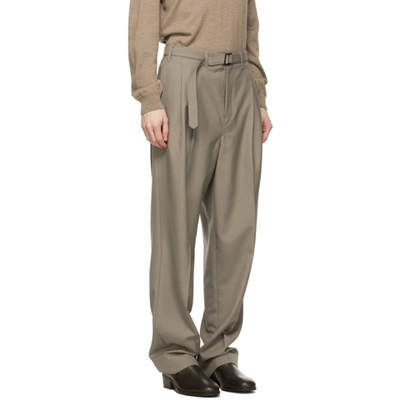 Shop Lemaire Taupe Wool Belted Pleat Trousers In 437 Taupe