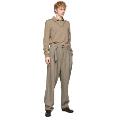 Shop Lemaire Taupe Wool Belted Pleat Trousers In 437 Taupe