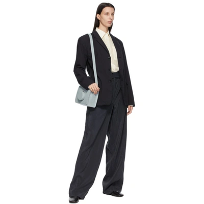 Shop Lemaire Navy Silk Loose Trousers In 996 Coal