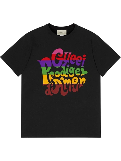 Shop Gucci Slogan-print T-shirt In Black