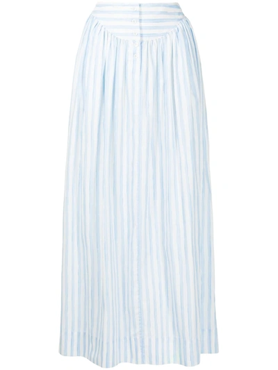 Shop Rosetta Getty Striped Cotton Maxi Skirt In Blue