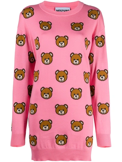 Shop Moschino Teddy Bear Pattern Jumper In Pink